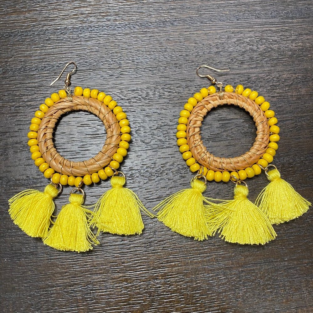 Yellow Earrings with Tassels